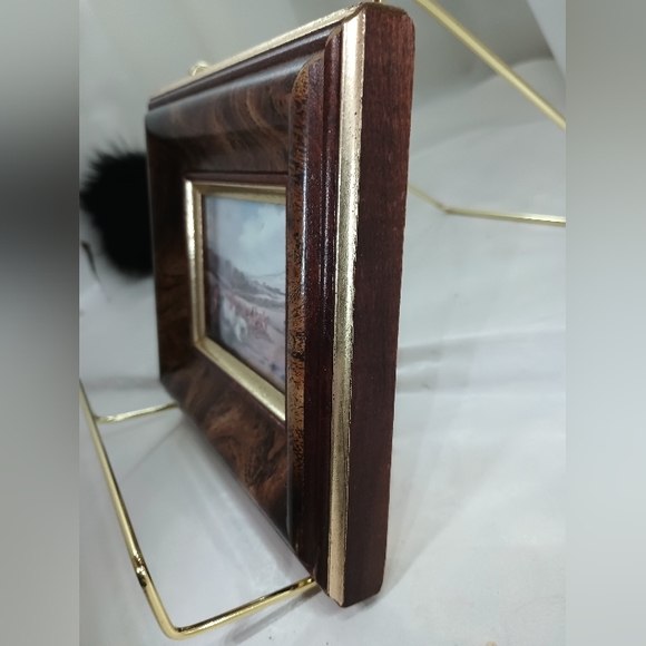 Antique Pair Cabinet Miniature Paintings of Hunting Dogs on Burel Wood Gold Gilt - Picture 13 of 14